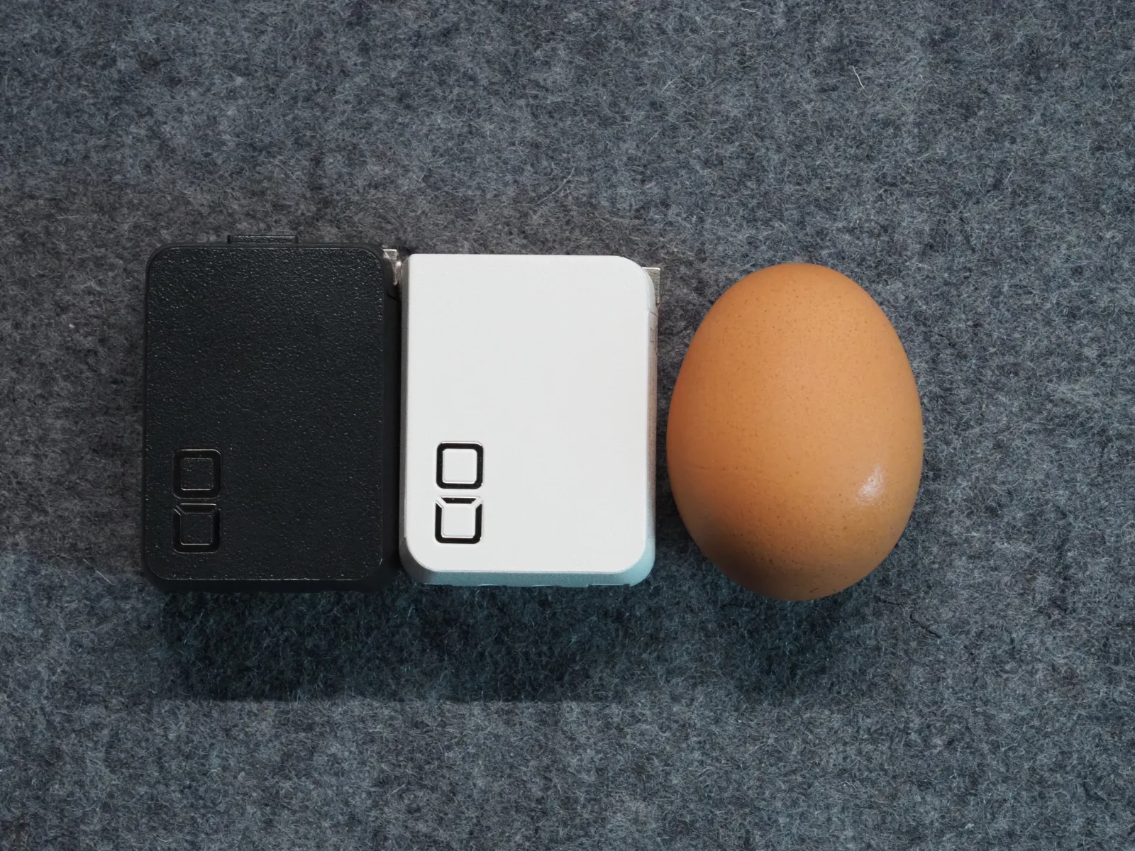公式画像にもある卵との比較。 左からTRIO V1、QUAD V2、卵